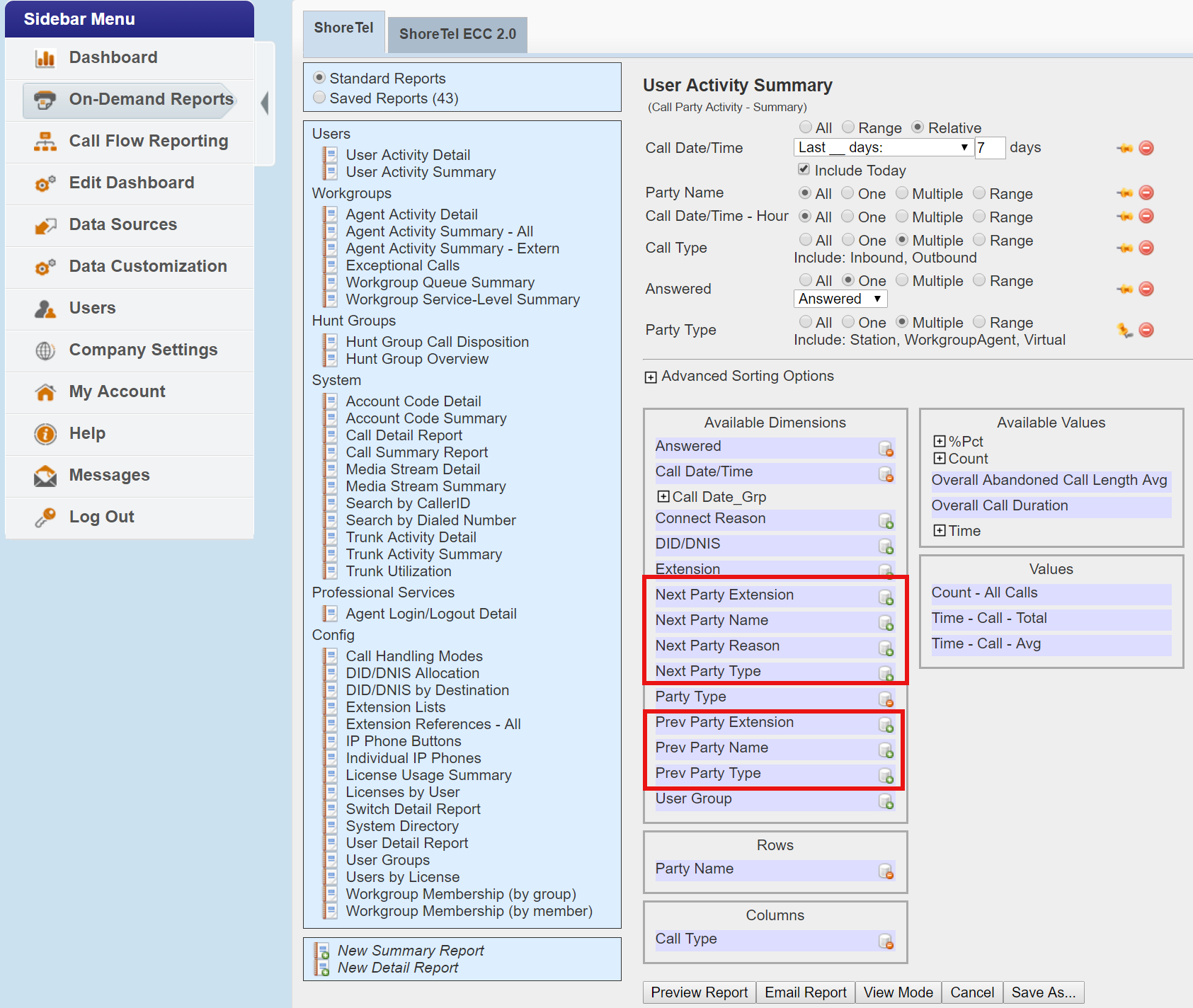 OnDemand Reports Prev/Next Dimensions Brightmetrics Support